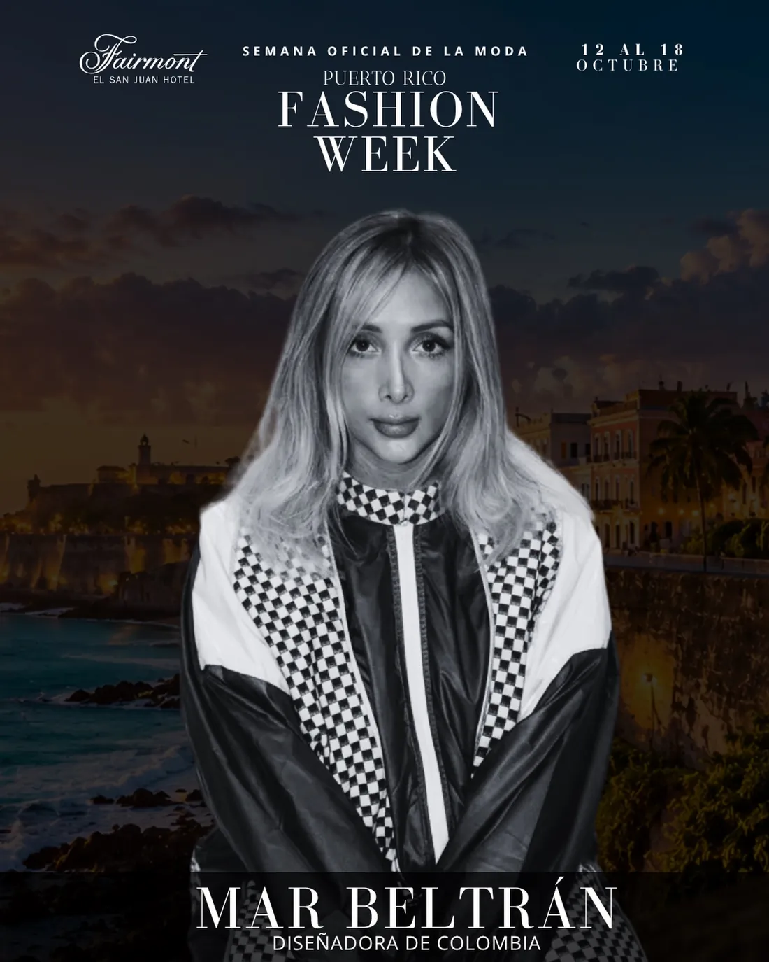 Afiche oficial: Mar Beltrán, diseñadora de Colombia, en Puerto Rico Fashion Week